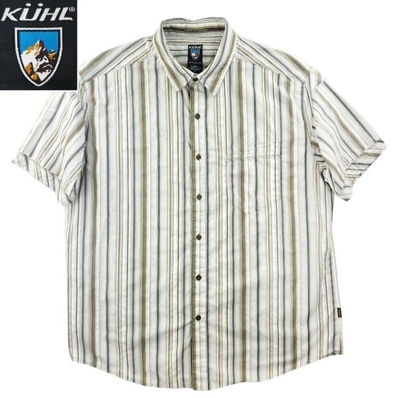 KUHL Suncel Shirt Men's XL Button Up Short Sleeve Striped Hiking Metal Buttons - Picture 1 of 11